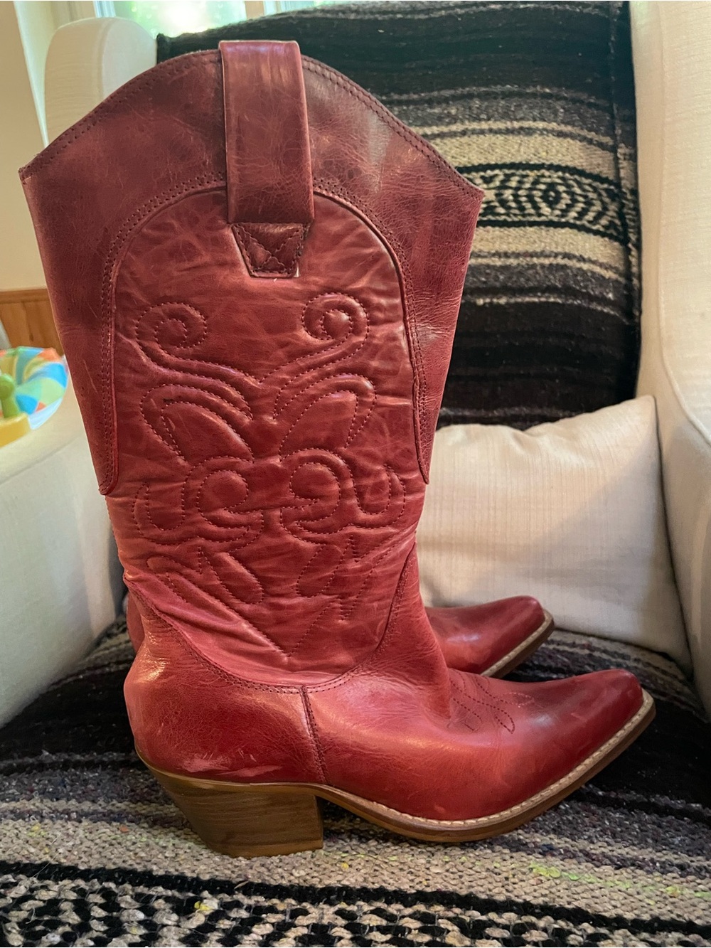 Penny Loves Kenny Red Leather High Noon Cowboy Boots Size 7.5